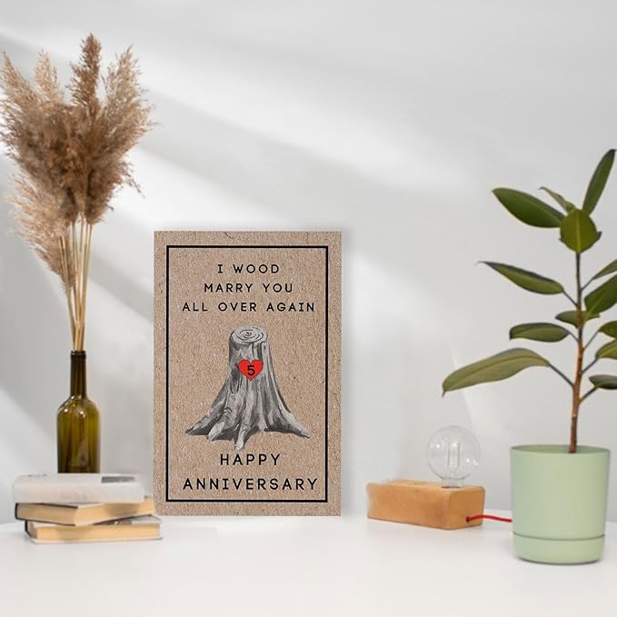 Happy 5th Anniversary Card for Women Men, 5th Wedding Anniversary Wood Card for Him Her,Fifth Anniversary Card for Boyfriend, 5 Years Married Gift for Husband