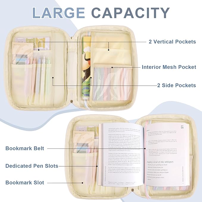 Personalized Initial Bible Cover Case for Women Girls Kid - Large Quilted Bible Case with Handle, Stylish Chenille Letter Bag Study Supplies, Perfect Christmas Gifts for Christians (Blue Flower-I)