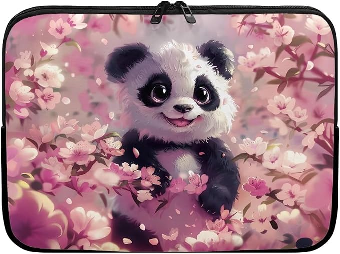 Panda Cherry Blossom Printed Computer Case Bag for Girls Boys, Washable 17 Inch Laptop Bag Carrying Case Laptop Briefcase Neoprene with Zipper, Compatible with Various Computers, Pink