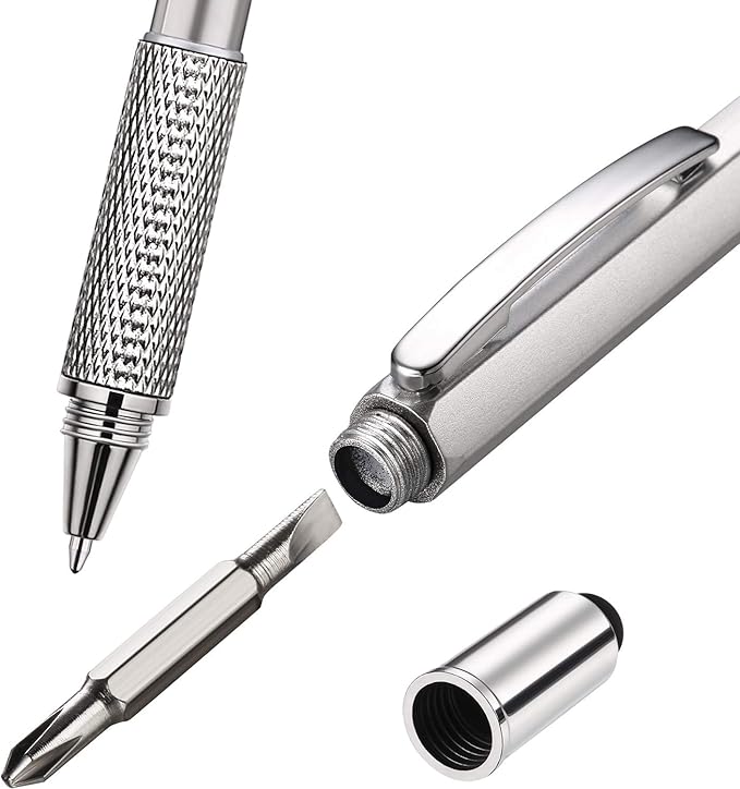 Zhanmai 8 Pcs Gift Pen for Men 6 in 1 Multitool Tool Pen with Refills Screwdriver, Ruler, Levelgauge,Fathers Christmas Graduation party Supplies(Gold, Black, Silver, Yellow, Red, Green, Blue, Gray)