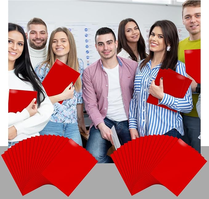 Jutom 50 Pcs 2 Pocket Glossy Paper Folders Glossy Paper Laminated Portfolios, Letter Size, Presentation Folders with Pockets for Office Teacher Worker Supplies(Red Color)