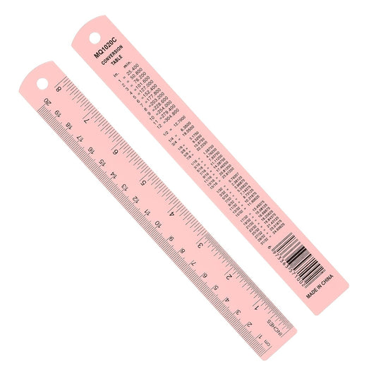 PATIKIL 20cm/8" Metal Ruler, 2 Pack Aluminum Alloy Rulers with Centimeters, Millimeters, Inches and Conversion Table Straight Edge Ruler for Writing Machinist Drafting, Pink