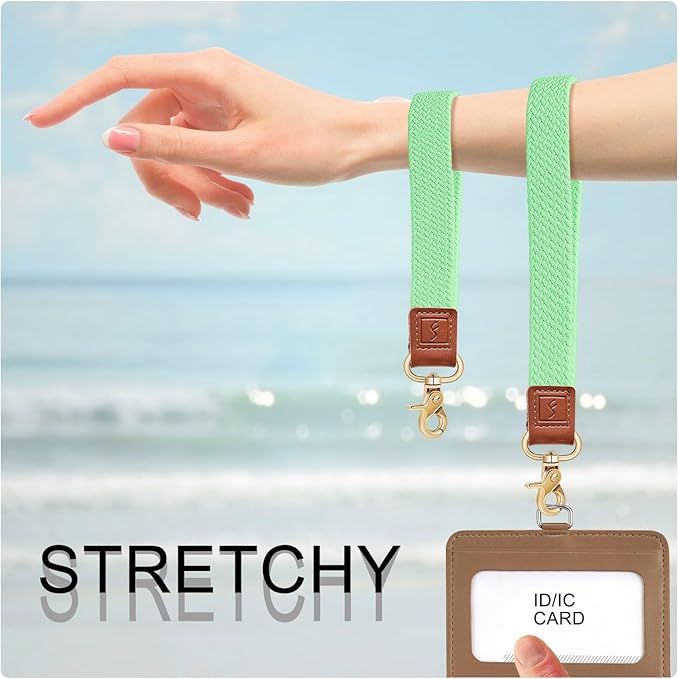 Fishent Stretchy Wristlet Keychain,Braided Cute Wrist Lanyards for Keys, Key Chain Holder for Women Men, Wrist Strap Keychain for Car Keys Phone Camera Wallet ID Badges Card (Pistachio)