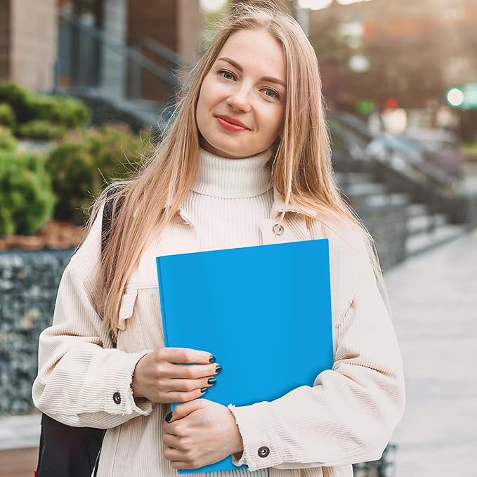 Heavy Duty Plastic Folder, 60 Pack, Pocket Folder with brads, Letter Size Poly File, Plastic Folders with 3 Prongs Fasteners - Sky Blue