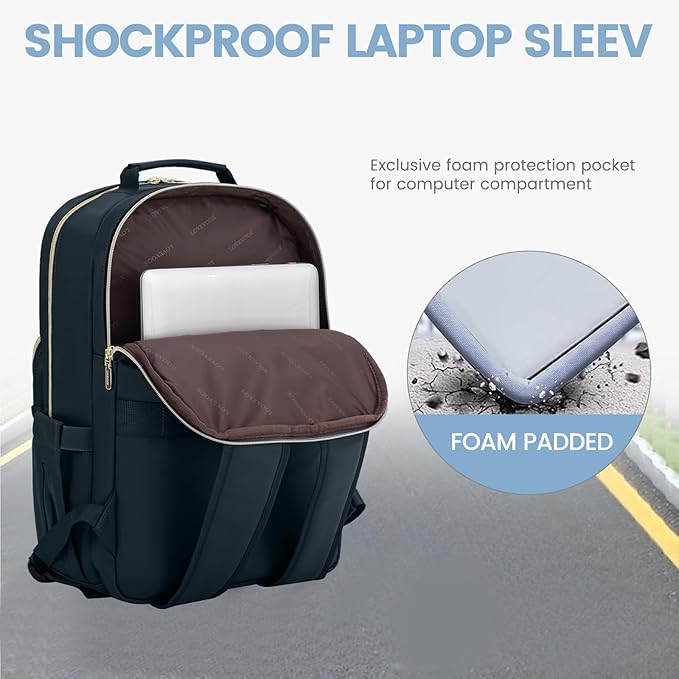 LOVEVOOK Leather Backpack for Women,17.3 inch Leather Laptop Backpack Women Computer Backpack Laptop Bag,Stylish Quilted Travel Backpack Purse Work Bag Teacher Backpack with USB Port,Dark Blue-green