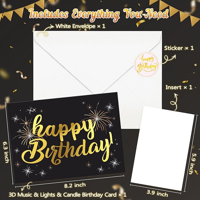 Birthday Cards Birthday Gifts for Women Fireworks Pop Up Cake Light and Music Happy Birthday Card Gift for Women, Men, Mom, Grandma