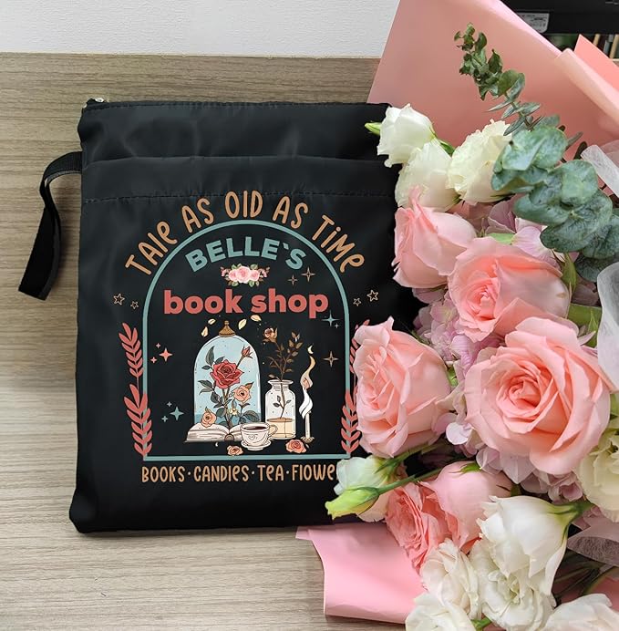 Tale As Old As Time Belle's Book Coffee Book Lover Book Sleeve, Book Covers with Zipper, Book Lovers, Book Pouch Kindle Protector, Gifts for Women Teacher Librarian Bookworm Bookish (Black-D, Large)