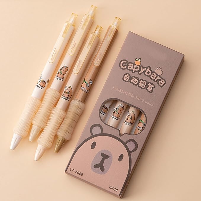 4 Pcs Mechanical Pencils 0.5mm Cute Capybara Mechanical Pencil Kawaii Cartoon Pencils School Pencil for Kids Students Girls Women (4Pcs Capybara)