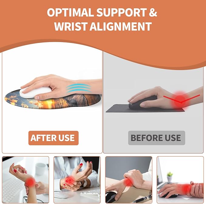 eulps Mouse Pad with Wrist Rest, Comfortable Computer Mousepad with Gel Wrist Support Smooth Surface and Non-Slip PU Base for Pain Relief, Laptop, Office & Home (Sunset)