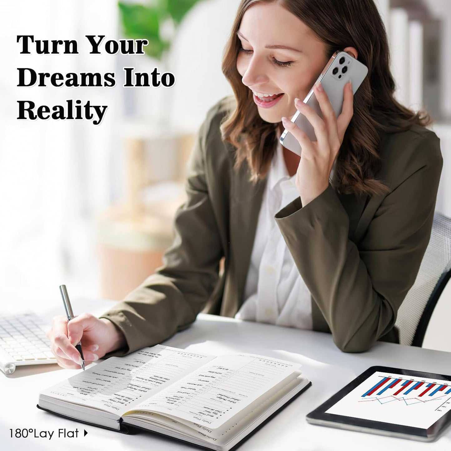 Daily Planner Undated, Planner 2024-2025, 365 Day Planne, Work Planner for Men, Hourly Planner Notebook for Goal Setting, Appointment Planner, Hardcover, Start Anytime, A5, Black