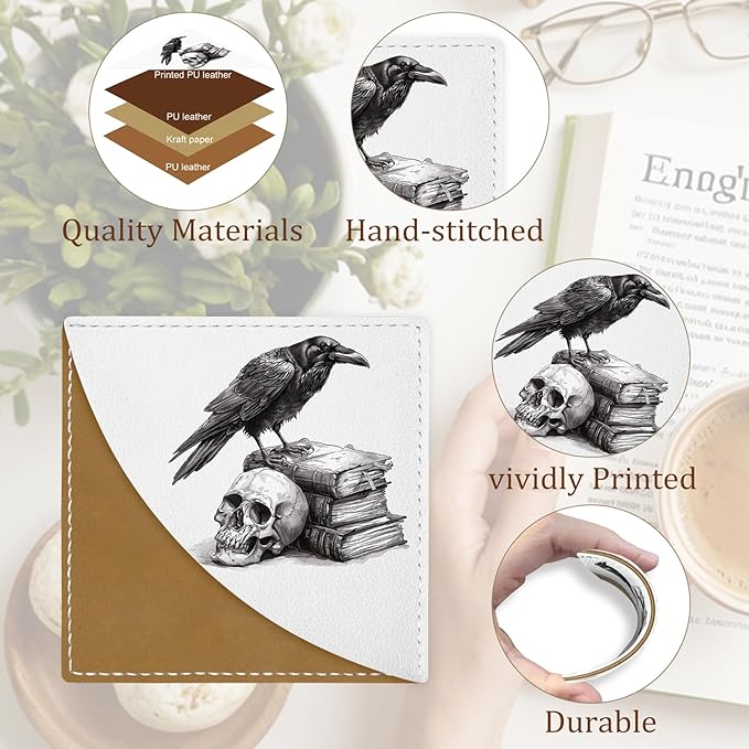 Crows Corner Bookmarks, Cute Leather Book Accessories for Book Lovers, 3 Pcs Reading Book Page Markers for Women Men Student Teacher Retirement Birthday Gifts