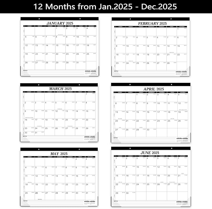2025 Desk Calendar - 12 Monthly Desk Calendar 2025, JAN.2025 - DEC.2025, 14.6" x 11.5", Desk/Wall Calendar 2-in-1, Thick Paper with Corner Protectors, Hanging Holes, Large Daily Blocks