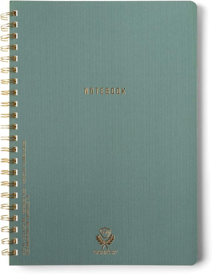 DesignWorks Ink 8.25" x 11.6" Juniper Green Textured Paper Twin Wire Spiral No. 1 Notebook Journal with 160 Lined Pages for Work, Writing, Journaling