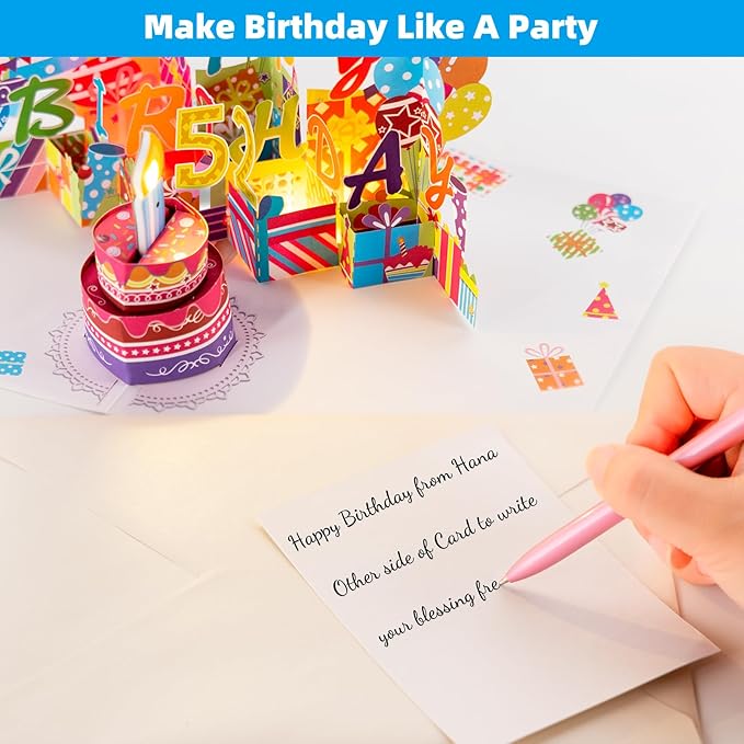 Gumry 52ND Musical Birthday PopUp Card, Blowable Colorful Light Candle 3D Cards with Song, Applause Cheers Sound, Greeting Cards Birthday Gifts Decorations for Women Men Turning 52 Years Old