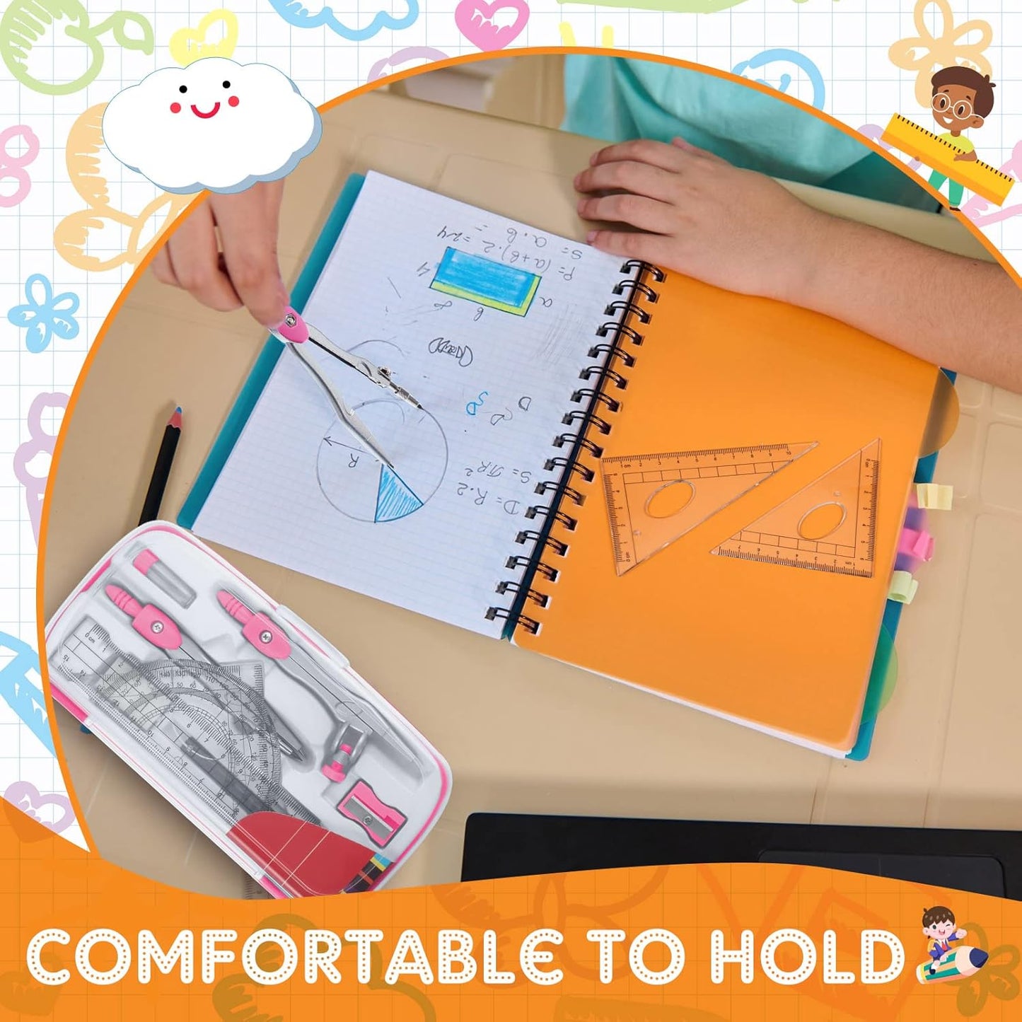 Teling 12 Sets Math Geometry Kit for Students 10 Pcs Compass Geometry Tools Set Includes Rulers Protractor Compass Eraser Pencil Sharpener Lead Refills Pencil (Colorful)