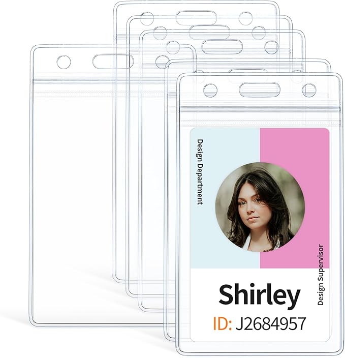 Uniclife 6 Pack Vertical ID Card Badge Holder Waterproof Clear Card Sleeve Case Cover Heavy Duty Card Protector Pouch with Resealable Zip for Proximity Key Card Driver’s License and Credit Card