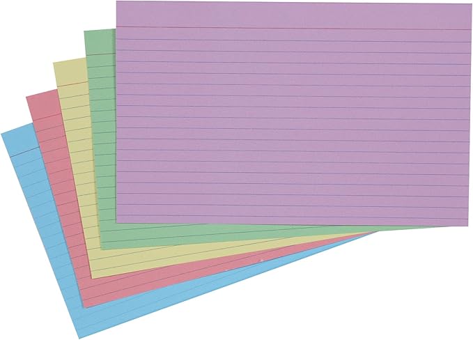 Amazon Basics Ruled Color Index Cards, 300 Count/Cards, Assorted, 5 x 8 in