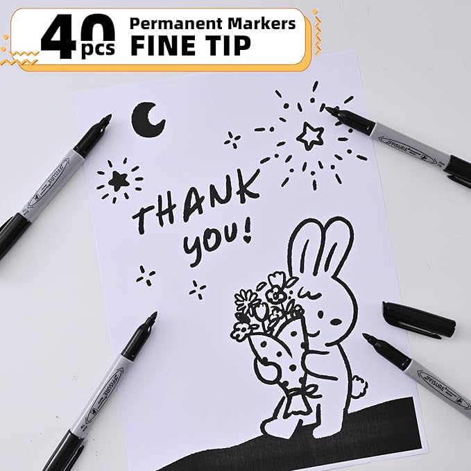 Permanent markers, 40 packs permanent markers bulk, quick drying in one second, waterproof, smooth, not easy to erase, durable, can be marked on glass, tiles and cloth, office supplies,Gray shell