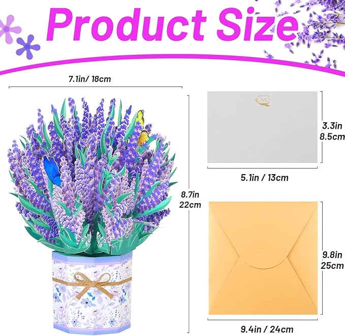 Pop Up Flowers Bouquet Cards Get Well Cards 3D Flower Birthday Cards with Note Card and Envelope for All Occasion Mother's Day Thinking of you Thanksgiving Christmas Gift