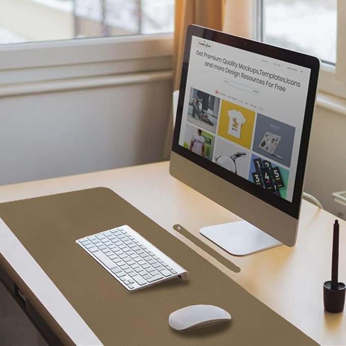 Boutilon Leather Desk Pad 24"x 14" Non-Slip Mouse Pad,Office Desk Mat,Waterprooft PU Leather Desk Blotter,Desk Pad Protector,Desk Writing Pad for Home Office Decor (S-Dark Apricot)