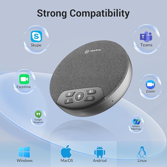 Conference Speaker and Microphone, 4 AI Mics 360° Voice Pickup, Plug & Play, Bluetooth Speakerphone w/dongle, Wireless Daisy Chaining, Noise Reduction, for Meeting, Home Office, NewPie 91