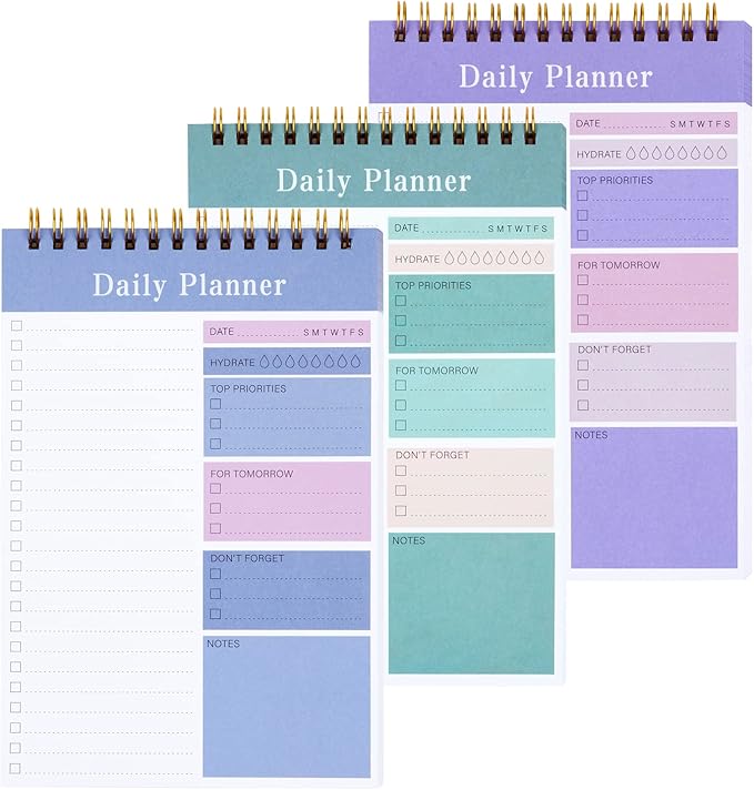 Set of 3 To Do List Notepad, 52 Sheets Undated Daily Planner 2024, 5.2"x7.8" To Do List Notebook, Daily Checklist for School/Office Supplies