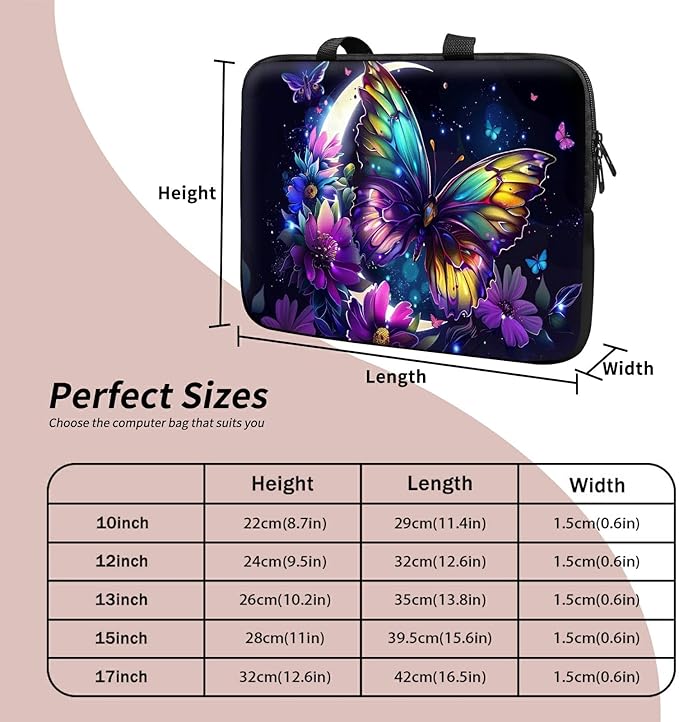 Universal Laptop Sleeve Tablet Case 12 inch, Color Moon Butterfly Slim Carrying Case Durable Handbag Travel Laptop Bag for Surface Pro 9 8 7/Laptop Go 2 3, MacBook Air 11/12