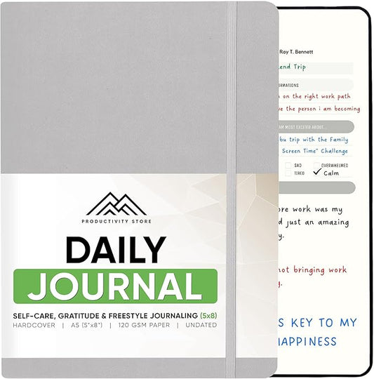 Best Daily Journal for Men & Women for Mindfulness, Productivity, Happiness & Self Care | Gratitude Journal, Affirmation Journal, Positivity Journal, Manifestation Journal, Self-Care Journal, Habit Tracker & Daily Journal with Prompts (Gray)