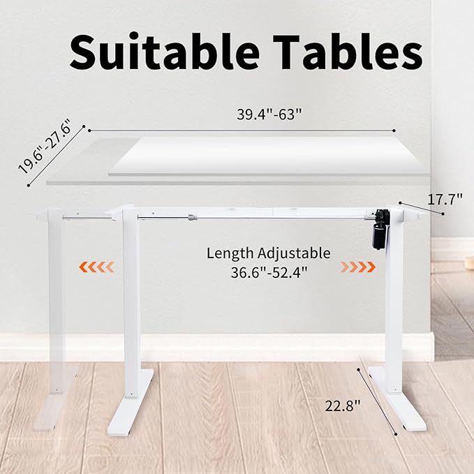 Electric Standing Desk Frame, Height Adjustable Table Legs with Memory Controller, Stand Up Desk Frame Up to 47.2", Ergonomic Standing Desk Base for Home and Office, White Frame Only