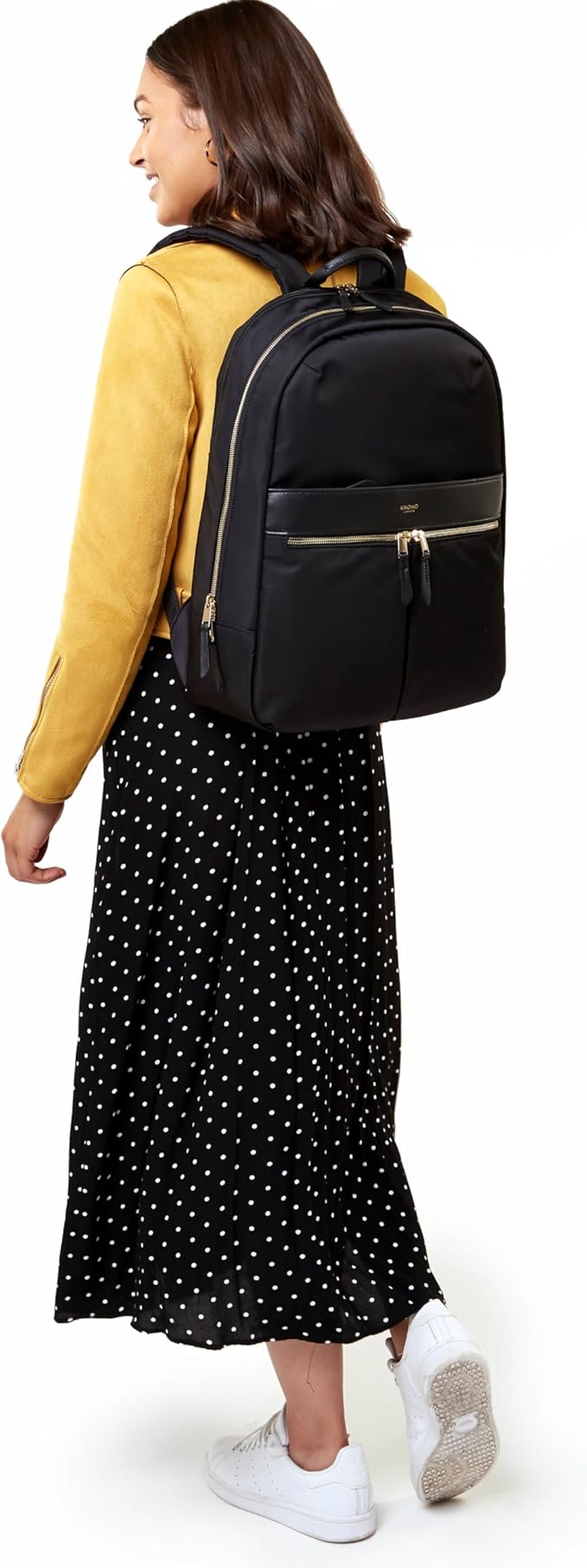 KNOMO Beaufort 15.6" Laptop Backpack Work Bag Purse for Women Large Travel Rucksack with Golden Zip, Black