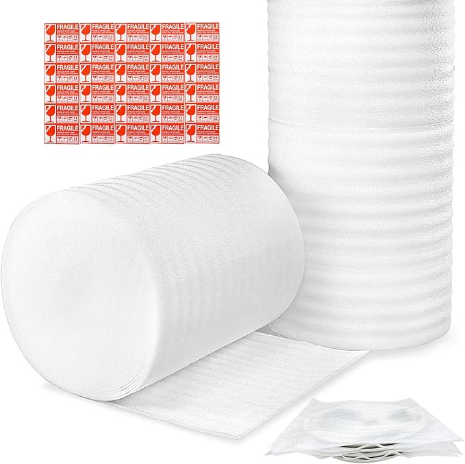 Moving Supplies, 14'' Wide X 160' Length Foam Wrap Roll, Packing Supplies for Packing, Moving, Fragile Articles, Furniture, Transportation Packaging, Including 60 Fragile Stickers.