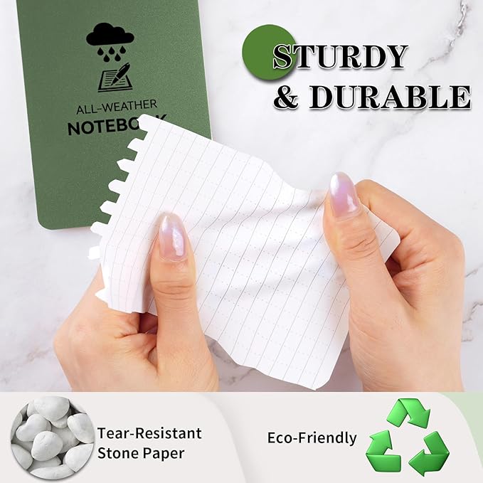 Waterproof Notebook, 4 Pack Top-Spiral Pocket Notepad, 3" x 5" Weatherproof NotePad, All Weather Police Pocket Notebook Little Memo Steno Note Pads for Outdoor Office School Recording, Black