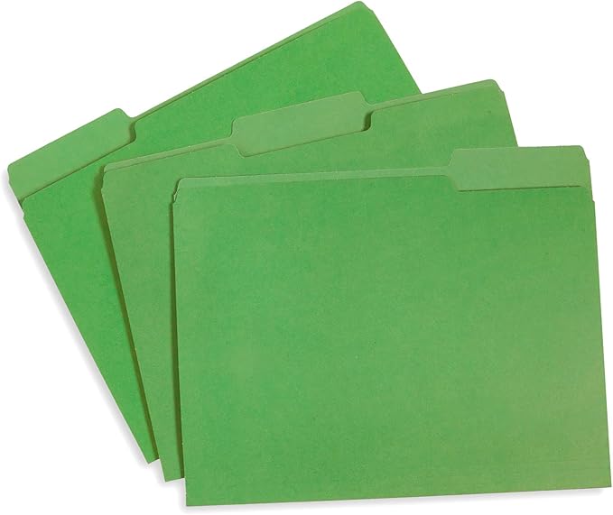 Blue Summit File Folders, Letter Size, 1/3 Tab, Green, Great for Organizing and Easy File Storage, 200 Per Box
