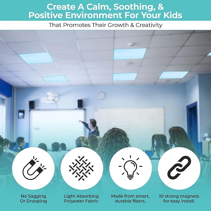 Everyday Educate Fluorescent Light Covers for Ceiling Lights, Light Covers Fluorescent Filter Magnetic for Office, Hospitals, Home - 48" by 24" (4 Pack, Sky Blue)