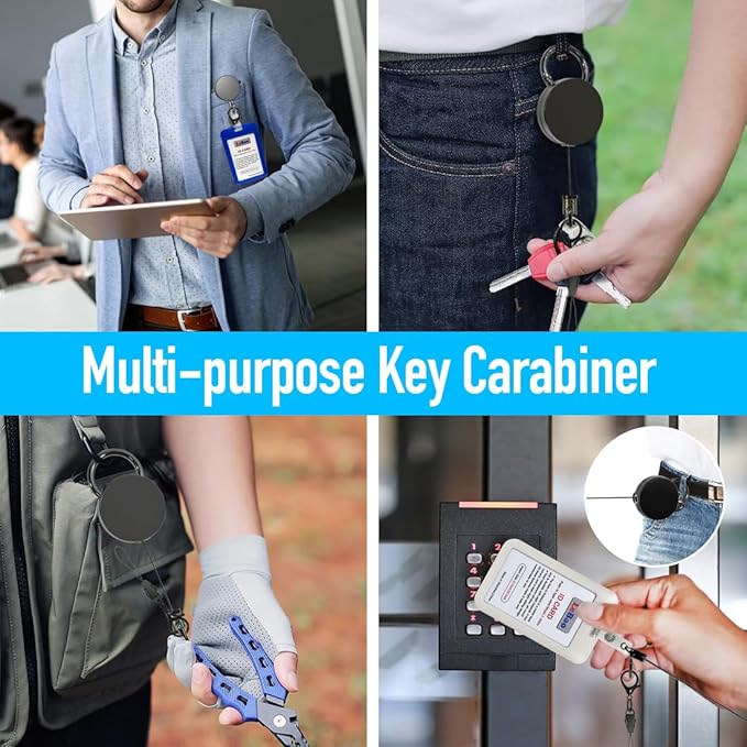 Heavy Duty Metal Retractable Badge Reels, ID Badge Holder with Belt Clip Key Ring, Retractable Metal Keychain Badge Holder, 1 Pack