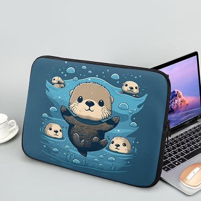 Sea Otter Computer Sleeve for Women 13 inch Laptop Sleeve Durable Lap Top Case with Multiple Uses Tablet Bag Teen Girls Laptop Carrying Case Briefcase Navy Blue