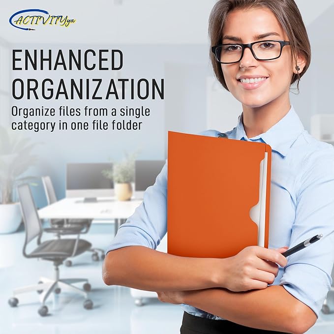 Orange File Jackets, Flat-No Expansion, Letter Size, Reinforced Straight-Cut Tab, 10 Pack