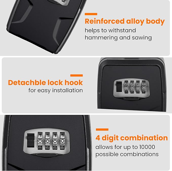 Fayleeko Portable Key Lock Box, 6 Key Capacity, Weatherproof Resettable Code (2 Pack, Black)