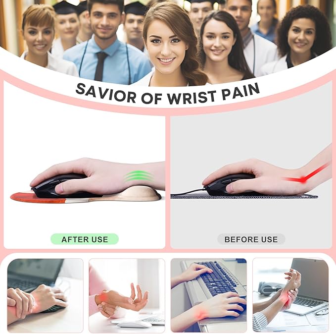 JIKIOU Mouse Pad, 2 Pack Ergonomic Mouse Pads with Comfortable Gel Wrist Rest Support and Lycra Cloth, Non-Slip PU Base for Easy Typing Pain Relief Durable and Easy to Clean Small Boho