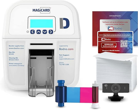 Bodno Magicard D Dual Sided ID Card Printer & Complete Supplies Package ID Software - Bronze Edition