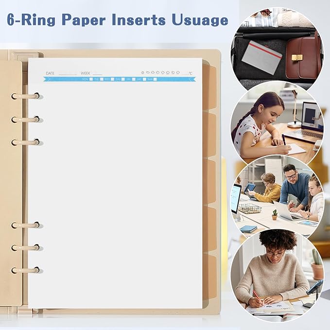 A5 Refills Paper, A5 Binder Planner Loose Leaf Paper,120 Sheets (240 Pages) 6-Hole Notebook Refills for 6-Ring Refillable A5 Ring Binder Notebook Planner, Blank Paper