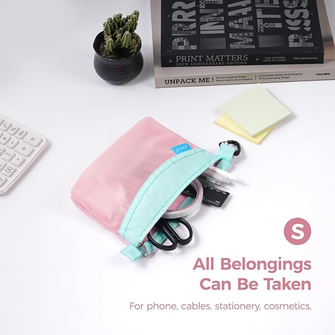 pack all 3 Pcs Water-Resistant Material Zipper Pouch Set, Mesh Zipper Bags for Storage, Travel, Office (Pink)