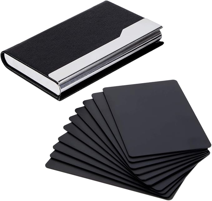 Thick Aluminum Metal Business Cards Anodized Aluminum 86 X 54 X 0.8mm with Protector Sleeves (black-10)
