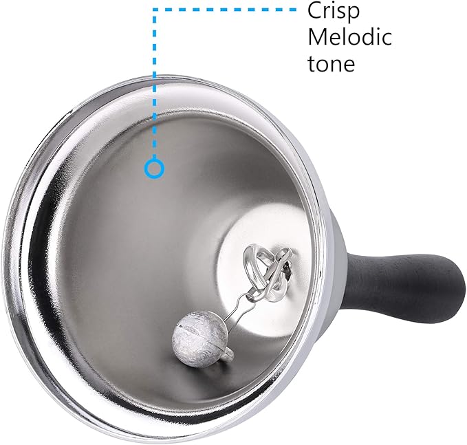 MROCO Loud Hand Bell, Silver Steel Hand Bells for Adults, Dinner Bells for Inside Classroom Bell, for Food Line, Alarm, Jingles, Ringing