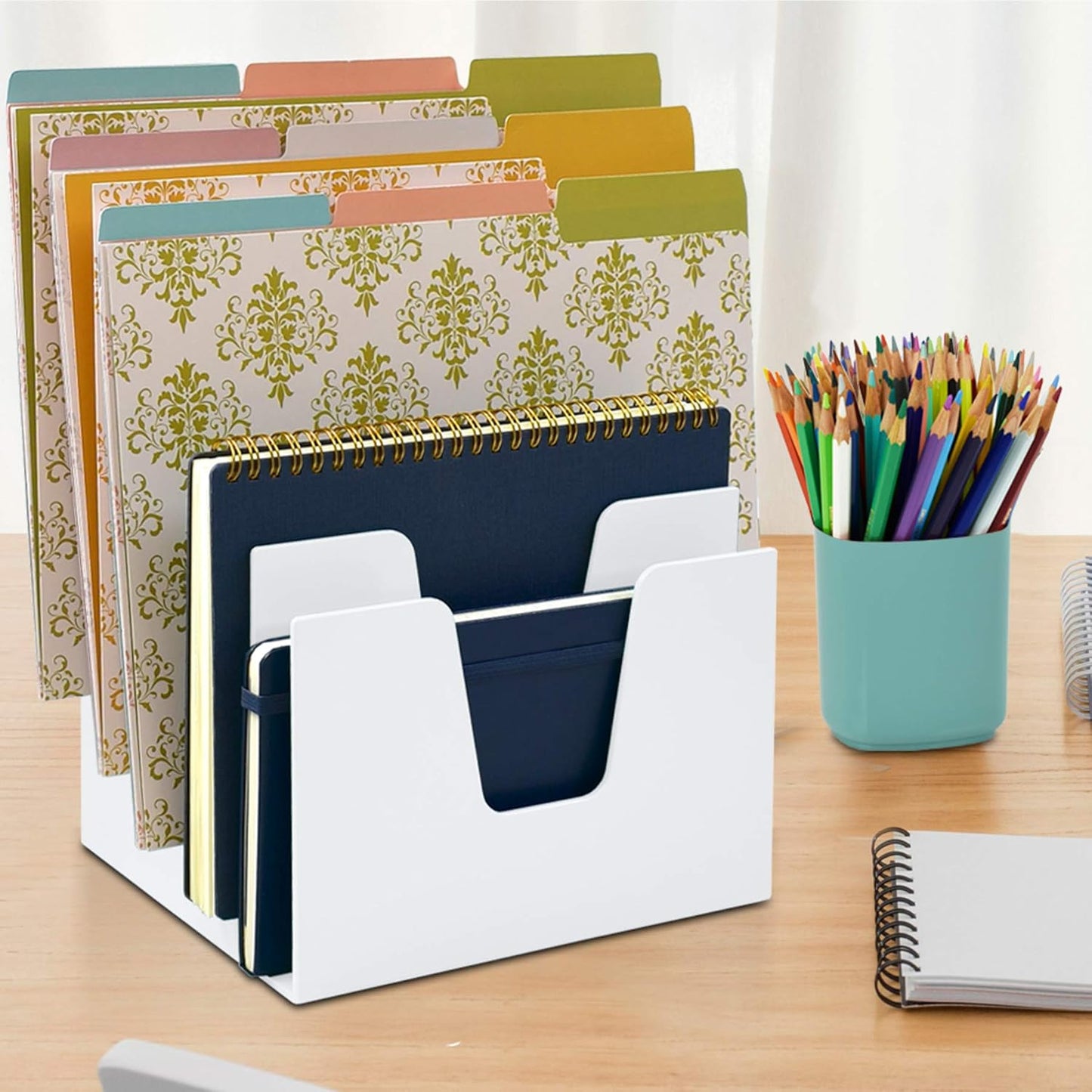 Acrimet 5 Section Incline File Sorter Organizer, Mail, Folder, Letter Desk Organizer, Rack for Office Organization Desktop (Plastic) (White Color)