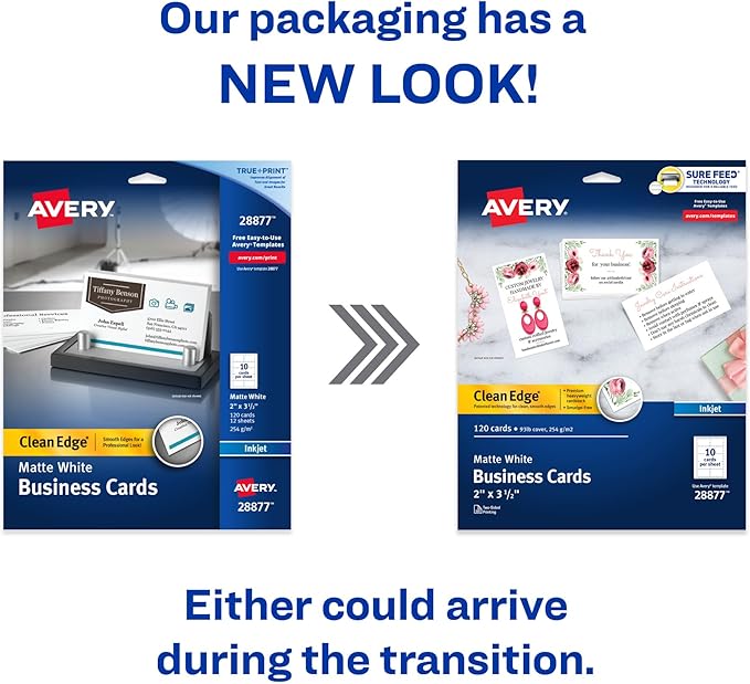 Avery Clean Edge Printable Business Cards with Sure Feed Technology, 2" x 3.5", White, 120 Blank Cards for Inkjet Printers (28877)