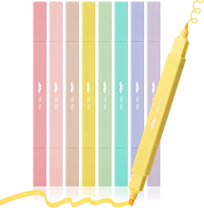 Mr. Pen- Dual Tip Aesthetic Highlighters, 8 pcs, Fine & Chisel Tips, Pastel Colors, Cute Highlighters Assorted Colors, Bible Highlighters and Pens No Bleed Highlighters for Bible Pages No Bleed