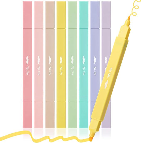 Mr. Pen- Dual Tip Aesthetic Highlighters, 8 pcs, Fine & Chisel Tips, Pastel Colors, Cute Highlighters Assorted Colors, Bible Highlighters and Pens No Bleed Highlighters for Bible Pages No Bleed