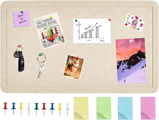 Vuzvuv Linen-Brown 28"x16" Large Cork Board with 50 Push Pins & Sticky Notes, Self-Adhesive Bulletin Board No Damage for Wall, Felt Pin Board for Paste Notes, Photos, Schedules Offices Home