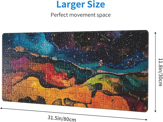 Gaming Mouse Pad Desk Pad,Extended Big Mouse Pad,31.5x11.8 Inch Long Computer Keyboard Mouse Mat Mousepad with 3mm Non-Slip Base and Stitched Edge for Gaming and Office… (Watercolor Puzzle)